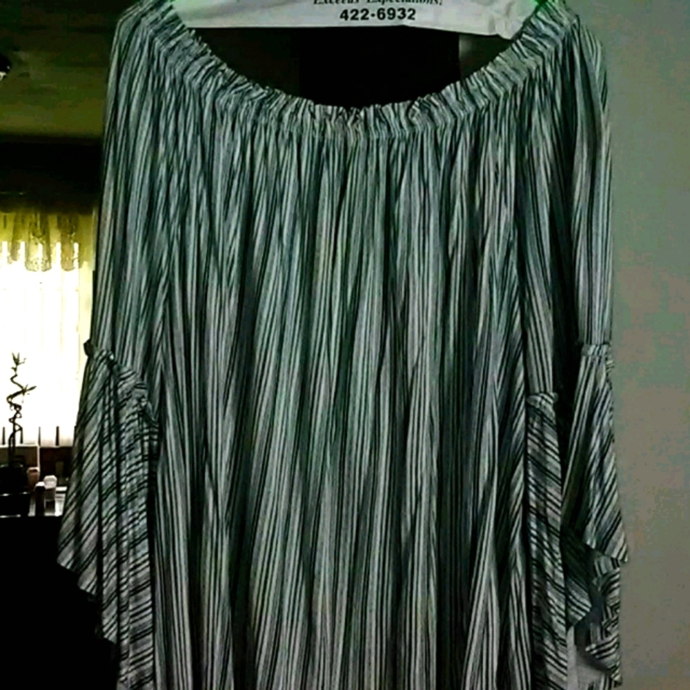 Blue striped flare sleeved top